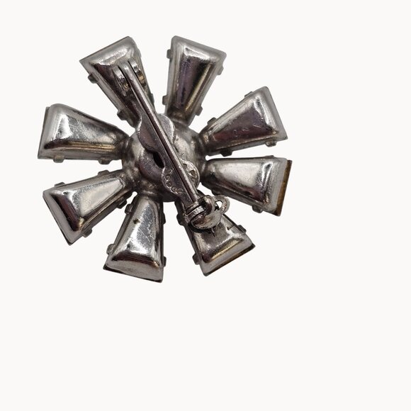VTG Brooch MCM 40s Silver Tone Floral Snowflake Point Retro Glam Stmt Pin - Picture 11 of 12